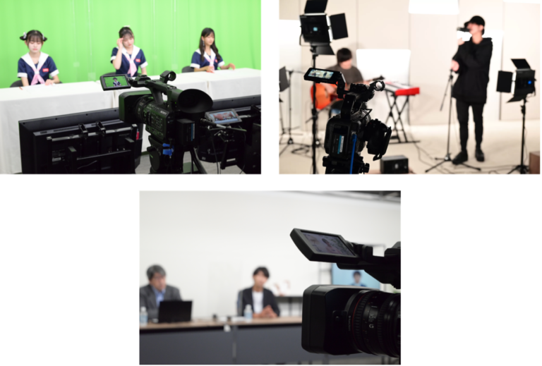 80㎡の撮影・配信スタジオは、上質なインテリアデザインとクロマキー合成のためのグリーンバックを備えます
